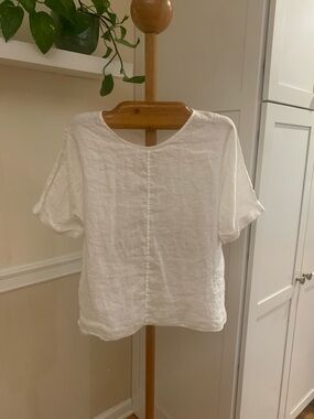 J Jill Pure White Linen Top Small Short Sleeve relaxed boxy oversized Medium